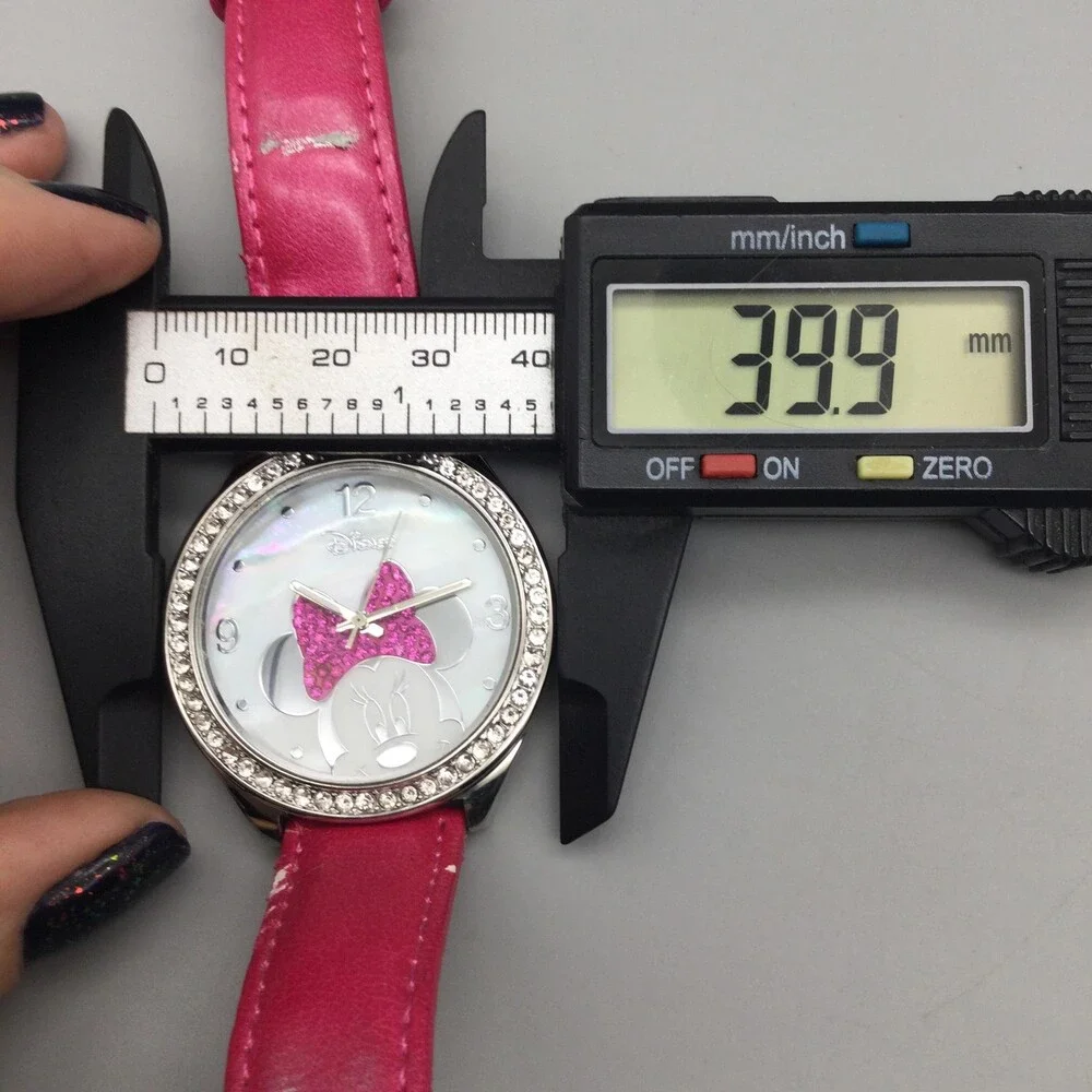 Disney Minnie Mouse Womens Watch 40mm MOP Dial Pink Leather MN1044 New Battery